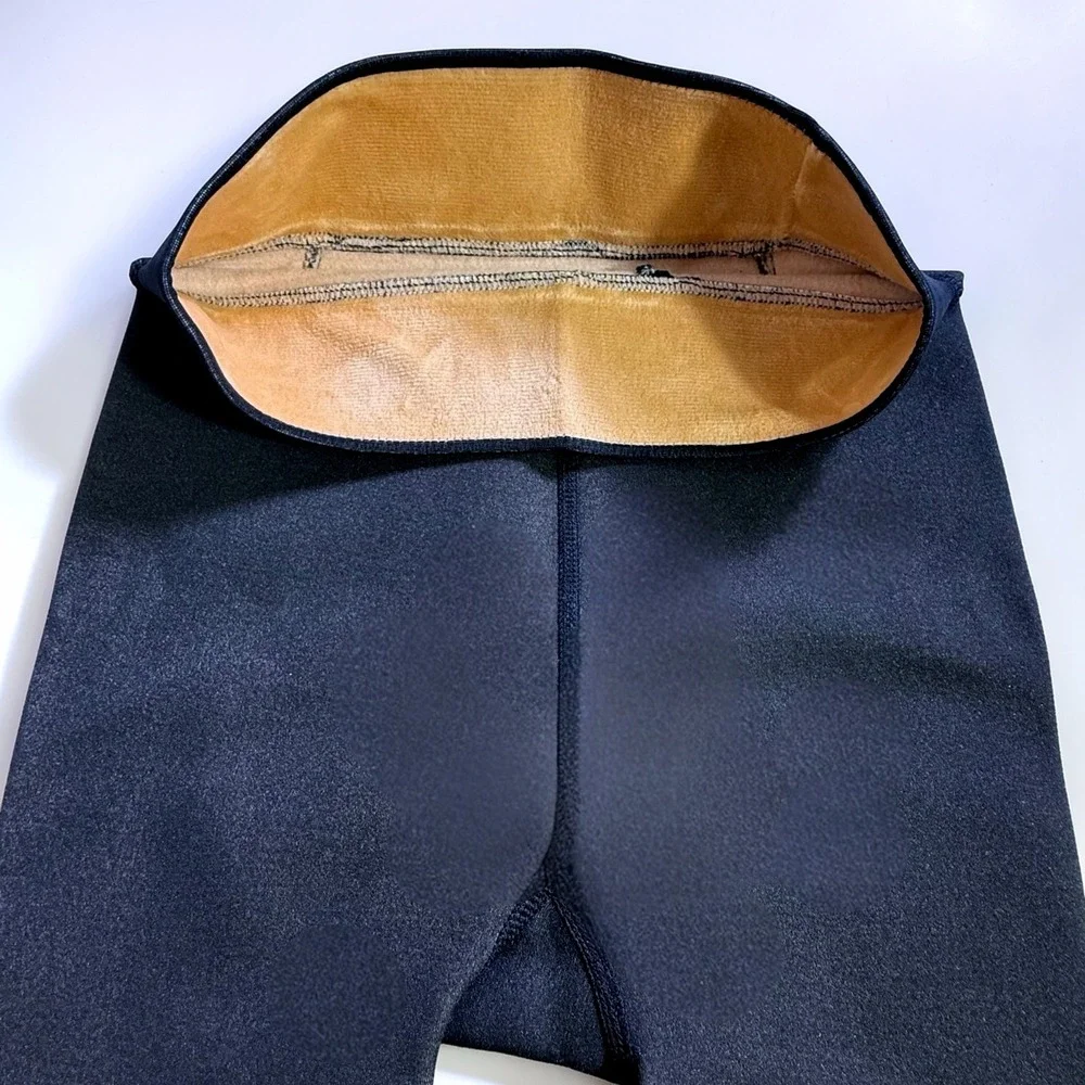 Black Fleece Lined Tights High Waisted Thermal Footed Leggings S/M DDK-324